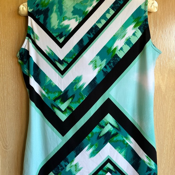 Calvin Klein Teal Black Green Geometric Sleeveless Poly Spandex Blouse Size M - Picture 5 of 9